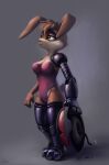  2021 anthro archie_comics breasts brown_body brown_fur bunnie_rabbot clothed clothing digital_media_(artwork) female full-length_portrait fur green_eyes grey_background hi_res holding_object lagomorph leporid light lighting mammal multicolored_body multicolored_fur pink_nose portrait prosthetic prosthetic_arm prosthetic_limb rabbit s1m sega shaded signature simple_background solo sonic_the_hedgehog_(archie) sonic_the_hedgehog_(comics) sonic_the_hedgehog_(series) standing two_tone_body two_tone_fur white_body white_fur 