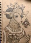  absurd_res anthro bovid caprine crown drawing hi_res male mammal portraits sheep solo traditional_media_(artwork) 