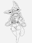  2021 anthro big_forearms camel_toe clothing digital_media_(artwork) epic_games female flat_chested fluffy fluffy_ears fluffy_tail forearms fortnite hair hatching_(art) headgear headwear hi_res legwear long_hair looking_away made_in_abyss mammal mklxiv monochrome nanachi narehate no_pants shaded signature smug thick_thighs thigh_highs thong underwear video_games 
