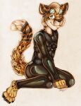  anthro cheetah clothing eyewear felid feline goggles harlotmonster harness male mammal rubber rubber_suit solo 