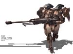  artist_name gun highres holding holding_gun holding_weapon looking_to_the_side machi_(kjj6997) mecha no_humans one-eyed original red_eyes rifle running science_fiction shadow sniper_rifle solo weapon white_background 