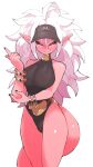  android_21 black_clothes black_sclera colored_sclera colored_skin dragon_ball dragon_ball_z earrings hat highres inkerton-kun jewelry long_hair looking_at_viewer pink_eyes pink_skin pointy_ears smirk tail wavy_hair white_background white_hair 