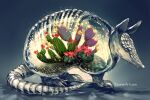  animal animal_request cactus commentary english_commentary flower full_body highres no_humans original red_flower surreal terrarium transparent watermark web_address wenqing_yan yellow_flower 