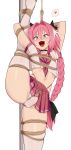  1boy absurdres astolfo_(fate) bagelbomb bangs bdsm blush bondage bound bow braid braided_ponytail fate/grand_order fate_(series) hair_bow hair_intakes highres long_braid long_hair looking_at_viewer male_focus midriff multicolored_hair navel neckerchief open_mouth otoko_no_ko panties pink_hair pink_neckwear pink_sailor_collar pink_skirt purple_eyes sailor_collar school_uniform serafuku shibari shirt short_sleeves skirt smile solo streaked_hair thighhighs tied_up underwear white_hair white_legwear white_panties white_shirt 