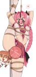  1boy absurdres astolfo_(fate) bagelbomb bangs bdsm blush bondage bound bow braid braided_ponytail fate/grand_order fate_(series) gag hair_bow hair_intakes highres long_braid long_hair looking_at_viewer male_focus midriff multicolored_hair navel neckerchief open_mouth otoko_no_ko panties pink_hair pink_neckwear pink_sailor_collar pink_skirt purple_eyes sailor_collar school_uniform serafuku shibari shirt short_sleeves skirt smile solo streaked_hair thighhighs tied_up underwear white_hair white_legwear white_shirt 