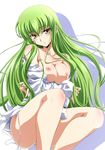  bangs blush bottomless breasts c.c. code_geass crossed_arms green_hair izumi_mahiru large_breasts long_hair looking_at_viewer nipples nude open_clothes open_shirt panties shirt solo underwear untied white_panties yellow_eyes 