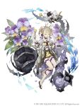  1girl arthropod_girl bee_girl blonde_hair briar_rose_(sinoalice) flower frills full_body honey instrument ji_no looking_at_viewer midriff official_art one_eye_closed pansy pom_pom_(clothes) puffy_sleeves saxophone see-through short_twintails sinoalice solo square_enix stuffed_toy tattoo thorns twintails white_background yellow_eyes 