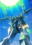  cloud crystal from_below gamiani_zero highres looking_ahead mecha mecha_request no_humans open_hands science_fiction sky solo soukyuu_no_fafner 
