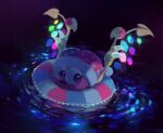  blush_stickers claws dark_background floating glowing hat heart highres innertube jester_cap kirby_(series) marx no_humans open_mouth purple_eyes scales sideways_glance solo suyasuyabi wings 