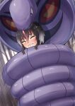  1girl arbok asphyxiation black_hair closed_eyes cobra_(animal) comiching commentary_request commission crossover gen_1_pokemon highres kantai_collection pokemon short_hair short_hair_with_long_locks sidelocks skeb_commission snake squeezing thick_eyebrows tokitsukaze_(kancolle) 