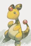  ampharos artist_name blush closed_mouth commentary_request gen_2_pokemon grey_eyes looking_at_viewer no_humans pokemon pokemon_(creature) signature smile solo standing tansho 