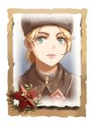  1girl bangs blonde_hair closed_mouth company_of_heroes fur_hat green_eyes hair_between_eyes hat medium_hair military military_hat military_uniform mole mole_under_eye original ponytail portrait solo soviet soviet_army uniform ushanka v-shaped_eyebrows world_war_ii zhainan_s-jun 