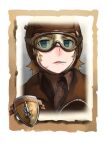  1girl bangs blonde_hair blue_eyes candy closed_mouth company_of_heroes food food_in_mouth goggles hair_between_eyes hat lollipop military military_hat military_uniform original pilot pilot_helmet pilot_suit portrait solo uniform united_states_air_force world_war_ii zhainan_s-jun 