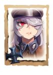  1girl bangs closed_mouth company_of_heroes german_army hair_over_one_eye hat long_hair military military_hat military_jacket military_uniform original portrait purple_hair red_eyes scar scar_across_eye scar_on_face scar_on_mouth solo uniform world_war_ii zhainan_s-jun 