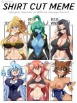  6+girls absurdres adjusting_eyewear ahoge alternate_breast_size areolae black_hair blonde_hair blue_eyes blue_feathers blue_hair blue_wings blush bodysuit bra breast_padding breasts brown_hair centaur centorea_shianus commentary english_commentary feathered_wings feathers green_eyes green_hair harpy highres lamia large_breasts long_hair looking_over_eyewear miia_(monster_musume) monster_girl monster_musume_no_iru_nichijou ms._smith multiple_girls nipples one-piece_swimsuit open_bodysuit open_mouth papi_(monster_musume) pointy_ears polt ponytail red_hair shirt_cut_meme short_hair slime_girl sunglasses suu_(monster_musume) swimsuit taur tongue tongue_out topless underwear very_long_hair winged_arms wings yellow_eyes zanatemx 