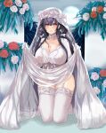  1girl absurdres azuma_(azur_lane) azuma_(lily-white_longing)_(azur_lane) azur_lane breasts bridal_veil bride choker cleavage clothes_lift dress flower garter_straps gloves highres huge_breasts leotard leotard_under_clothes long_hair looking_at_viewer official_alternate_costume oza_osuwari purple_hair red_flower red_rose rose see-through see-through_dress skirt skirt_hold skirt_lift solo thighhighs toe_seam veil wedding_dress white_choker white_flower white_gloves white_legwear white_leotard white_rose 