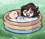  1girl baby bird black_hair duck duckling hat pacifier pig pom_pom_(clothes) pool red_eyes rokugou_daisuke shameimaru_aya tagme tengu tokin_hat touhou wading_pool younger 