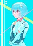  1girl aqua_hair aqua_theme ayanami_rei bodysuit eyebrows_visible_through_hair hair_between_eyes highres neon_genesis_evangelion nobile1031 pink_eyes plugsuit shadow short_hair solo upper_body white_bodysuit 