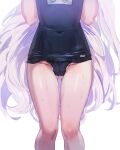  1girl black_swimsuit blue_archive bow_(bhp) cameltoe close-up covered_navel hina_(blue_archive) long_hair one-piece_swimsuit school_swimsuit simple_background solo standing swimsuit very_long_hair wet white_background white_hair 