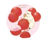  bear chai english_text food food_focus fruit lychee mallet no_humans original pink_background polar_bear simple_background 