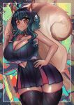  1girl absurdres animal_ears breasts curvy dark-skinned_female dark_skin hand_on_hip highres huge_breasts indie_virtual_youtuber looking_at_viewer miniskirt mole mole_under_eye osiimi second-party_source short_hair sif_avellana skirt squirrel_ears squirrel_girl squirrel_tail tail thick_thighs thighhighs thighs virtual_youtuber 