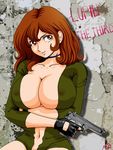  beretta beretta_92 breasts cleavage fujiko_mine gun handgun lupin_iii mine_fujiko smile tms_entertainment weapon 