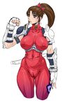  armor bodysuit breasts brown_hair cameltoe covered_nipples gauntlets koutarou_(girl_power) large_breasts ninja nipples non-web_source ponytail red_bodysuit see-through solo soulcalibur taki_(soulcalibur) thighs 