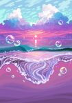 beach bubble cloud commentary english_commentary heart highres horizon jubilee_(8pxl) landscape no_humans ocean original outdoors pixel_art purple_theme reflection reflective_water scenery sky sun sunset waves 