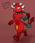 anthro chain demon extreme_demon fangs genitals geometry_dash horn male nenechucks penis red_body red_skin solo teeth yellow_penis yellow_sclera