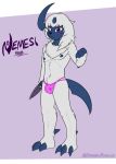 absol anthro clothing divided-raccoon fist generation_3_pokemon hi_res holding_object holding_weapon male nintendo nipples nude panties pokemon pokemon_(species) scar solo underwear weapon