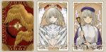  1girl artist_name body_fur breasts brown_background candle card_(medium) chimera closed_mouth commentary copyright_name dragon_wings dungeon_meshi english_commentary expressionless eye_symbol falin_thorden feathered_wings grey_hair hand_up hat highres holding holding_staff long_sleeves looking_at_viewer monster_girl multiple_views nude purple_headwear sash shirt short_hair slit_pupils smile spoilers staff ultracat underboob unusually_open_eyes upper_body white_shirt white_wings wings yellow_eyes 