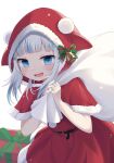  absurdres belt blue_eyes blue_hair blue_nails blush bow christmas christmas_ornaments fingernails gawr_gura highres hololive hololive_english multicolored_hair open_mouth snmdx streaked_hair virtual_youtuber white_hair 