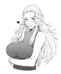  1girl arm_under_breasts blue_eyes breasts cropped_torso final_fantasy final_fantasy_xiv greyscale jamjamstyle large_breasts long_hair looking_at_viewer monochrome sleeveless sleeveless_sweater solo spot_color sweater venat_(ff14) white_background 