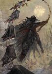  1other absurdres ambiguous_gender armor black_pants blood bloodborne commentary_request glowing glowing_eye grass grey_hair gun hat highres holding holding_gun holding_weapon huge_filesize long_hair nira_(nira_box) pants red_eyes solo standing sword the_old_hunters very_long_hair weapon 