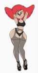 anthro bra breasts canid canine clothed clothing disney ear_piercing ear_ring eyelashes female footwear goof_troop hair hand_on_head high_heels jondiopaco legwear makeup mammal partially_clothed peg_pete piercing pinup pose red_hair ring_piercing solo stockings thigh_highs underwear