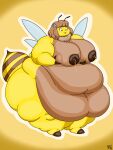 2018 3:4 :3 antennae_(anatomy) anthro areola arthropod batspid2 bee big_areola big_breasts biped black_eyebrows black_eyelashes black_eyes blush blush_lines bodily_fluids breasts brown_areola brown_body brown_hair brown_nipples brown_skin cel_shading digital_drawing_(artwork) digital_media_(artwork) eyebrow_through_hair eyebrows female finger_markings flabby_arms flora_(batspid2) food front_view full-length_portrait glistening glistening_eyes gradient_background hair head_flower holding_breast honey_(food) huge_belly huge_thighs hymenopteran hyper hyper_hips hyper_thighs insect insect_wings lactating love_handles markings morbidly_obese morbidly_obese_anthro morbidly_obese_female multicolored_body multicolored_skin navel neck_tuft nipples non-mammal_breasts nude_anthro nude_female obese obese_anthro obese_female overweight overweight_anthro overweight_female pink_blush portrait ring_(marking) ringtail shaded signature simple_background solo standing stinger tail tail_markings thick_thighs three-quarter_view translucent translucent_hair tuft two_tone_body two_tone_skin wings yellow_background yellow_body yellow_skin