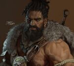  baldur&#039;s_gate baldur&#039;s_gate_3 barbarian beard coat dark-skinned_male dark_skin dreadlocks dungeons_and_dragons earrings facial_hair fur-trimmed_coat fur_trim gate highres jewelry muscular muscular_male original 