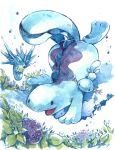  animal_focus axolotl blue_skin bubble colored_skin commentary_request evolutionary_line fish highres no_humans open_mouth plant pokemon pokemon_(creature) quagsire seadra seahorse solid_oval_eyes tail toneko underwater white_background wooper 