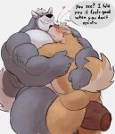 &lt;3 anthro big_muscles big_penis blush blush_lines canid canine canis duo embrace erection foreskin fox fox_mccloud genitals hi_res hug huge_muscles huge_penis male male/male mammal muscular nintendo nude nude_male penis speech_bubble star_fox text vein veiny_muscles veiny_penis vitashi wolf wolf_o&#039;donnell