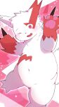 absurd_res anthro blush blush_lines cute_expression generation_3_pokemon hi_res hrsknekoneko male navel nintendo overweight overweight_male pattern_background pawpads pokemon pokemon_(species) simple_background smile solo white_background zangoose