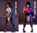 3d_(artwork) 4_toes 5_fingers absurd_res anthro areola ashley_(thinecrawler) balls big_areola big_breasts blue_hair bottomless breasts brown_body brown_fur brown_hair canid canine canis claws clothed clothing dark_body dark_brown_body dark_fur digital_media_(artwork) domestic_dog feet fingers foreskin fur genitals green_eyes grey_body grey_fur gynomorph hair hand_on_breast hi_res humanoid_genitalia humanoid_penis intersex looking_at_viewer looking_pleasured mammal masturbation multicolored_body multicolored_fur multicolored_hair muscular muscular_anthro muscular_gynomorph muscular_intersex nipple_piercing nipples partially_clothed partially_retracted_foreskin penis penis_in_hand piercing pink_nipples plantigrade pubes retracted_foreskin saggy_balls simple_background solo standing sweater thinecrawler toe_claws toes tongue tongue_out topwear two_tone_body two_tone_fur two_tone_hair white_body white_fur white_penis