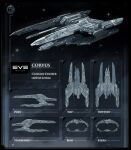  black_border border caldari_state_(eve_online) commentary concept_art copyright_name cruiser_(eve_online) dark_background e-v-i-l-e-s-t electronic_warfare_ship_(eve_online) emblem eve_online from_side glowing grey_background grey_theme highres logo military_vehicle multiple_views nebula no_humans original outdoors photoshop_(medium) realistic reference_sheet science_fiction sky space spacecraft star_(sky) starry_sky vehicle_focus 