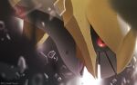  close-up commentary from_side giratina giratina_(origin) komepan no_humans open_mouth pokemon pokemon_(creature) red_eyes solo tongue twitter_username watermark white_background 