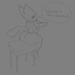 anthro big_butt breasts butt desk felid feline female furniture hi_res mammal nerobero0 shima_luan small_breasts solo speech_bubble super_planet_dolan table tablet