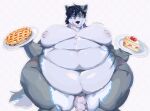 8ushman absurd_res anthro belly breasts canid canine food genitals hi_res male mammal navel overweight overweight_anthro overweight_male penis solo solo_focus tongue tongue_out wide_hips