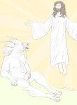 albino anthro bodily_fluids christianity creatures_of_sonaria crying duo felid feline hi_res jesus_christ male mammal masturbation public_domain religion roblox roblox_game saulgreatman tarakotu tears tears_of_joy