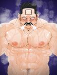  1boy abs bara blank_eyes golden_kamuy highres large_pectorals male_focus mature_male muscular muscular_male navel navel_hair nipples nude old old_man pectorals puff_of_air short_hair solo steam_from_nose steaming_body strongman_waist sweat thick_mustache upper_body ushiyama_tatsuma very_sweaty yoshio_(ginnan_0510) 
