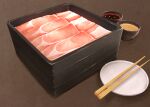  absurdres brown_background chopsticks food food_focus highres kaneko_ryou meat no_humans original paper_background plate sauce still_life 