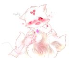 2016 abstract_background blush bodily_fluids canid canine deaic feral fox fur genitals kemono mammal one_eye_closed open_mouth orgasm pussy red_eyes saliva solo text white_body white_fur