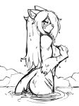 2024 anthro arm_tuft bathing big_breasts black_and_white breasts canid canine canis covering covering_breasts covering_self domestic_dog elbow_tuft female fur guoh hachimitsu hair inner_ear_fluff long_hair looking_back mammal monochrome nude partially_submerged scar side_view simple_background solo tuft wet wet_body wet_fur wet_hair white_background